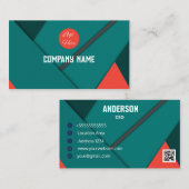Custom Modern Geometrisch Blauwgroen en Rood Thema Visitekaartje (Voorkant / Achterkant)