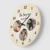 Custom Modern Gold 3 Fotocollage Fun Family Time Grote Klok (Hoek)