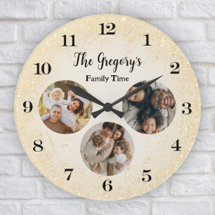 Custom Modern Gold 3 Fotocollage Fun Family Time Grote Klok