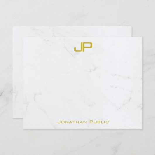 Custom Modern Goud Wit Marmer Clean Gepersonalisee Notitiekaartje (Voorkant / Achterkant)
