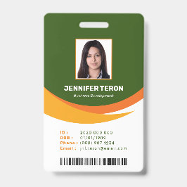 Custom Modern Green Employee ID Kaart met barcode Badge