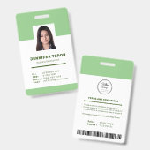 Custom Modern Green Employee ID Kaart met barcode Badge (Voor- en achterkant)