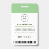 Custom Modern Green Employee ID Kaart met barcode Badge (Achterkant)