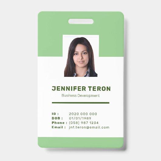Custom Modern Green Employee ID Kaart met barcode Badge (Voorkant)