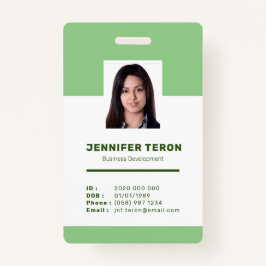 Custom Modern Green Employee ID Kaart met barcode Badge
