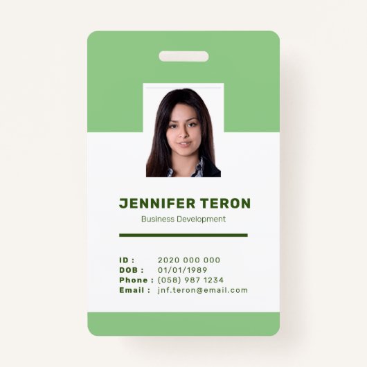 Custom Modern Green Employee ID Kaart met barcode Badge (Voorkant)