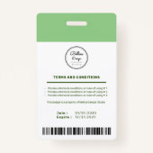 Custom Modern Green Employee ID Kaart met barcode Badge (Achterkant)