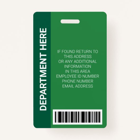 Custom Modern Green Employee Identification ID Badge (Achterkant)