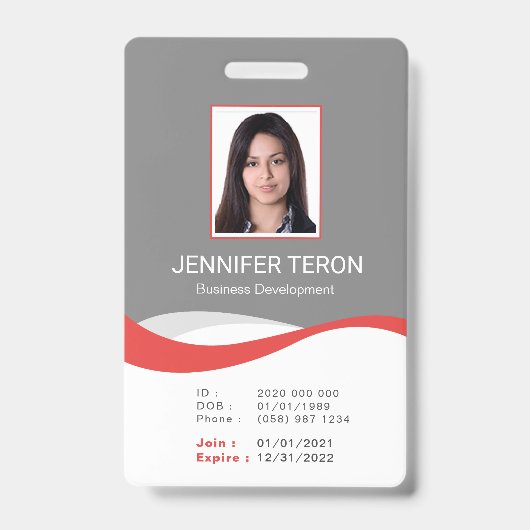 Custom Modern Grey Employee ID Kaart met barcode Badge (Voorkant)