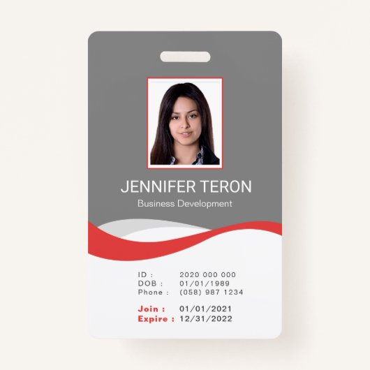 Custom Modern Grey Employee ID Kaart met barcode Badge (Voorkant)