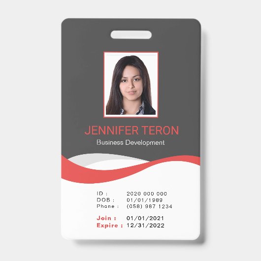 Custom Modern Grey Employee ID Kaart met barcode Badge (Voorkant)