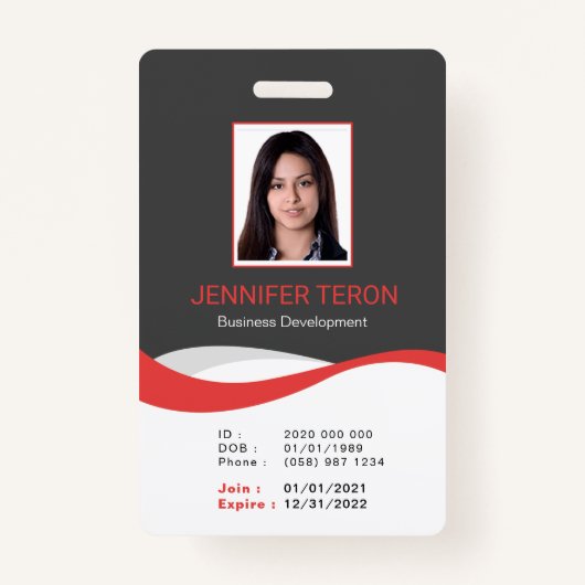 Custom Modern Grey Employee ID Kaart met barcode Badge (Voorkant)