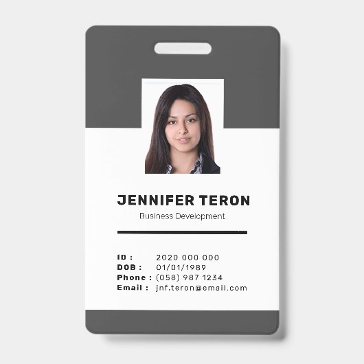 Custom Modern Grey Employee ID Kaart met barcode Badge (Voorkant)
