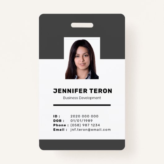 Custom Modern Grey Employee ID Kaart met barcode Badge (Voorkant)