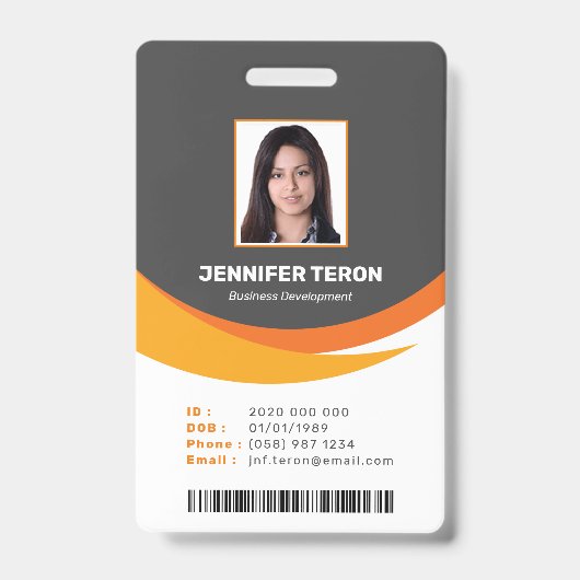 Custom Modern Grey Employee ID Kaart met barcode Badge (Voorkant)