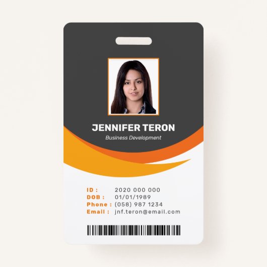 Custom Modern Grey Employee ID Kaart met barcode Badge (Voorkant)
