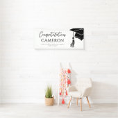 Custom Modern Hat and Tassel Graduation Party Spandoek (Insitu)