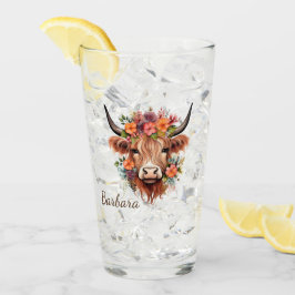 Custom Modern Highland Koe Boho met Bloemen Glas