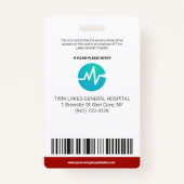 Custom Modern Hospital Employee Photo ID Kaart Red Badge (Achterkant)