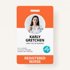 Custom Modern Hospital Employee Photo ID Oranje Badge