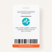 Custom Modern Hospital Employee Photo ID Oranje Badge (Achterkant)