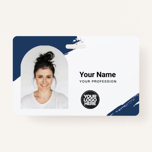 Custom Modern ID Card Simple QR Arc Photo Brush Badge (Voorkant)