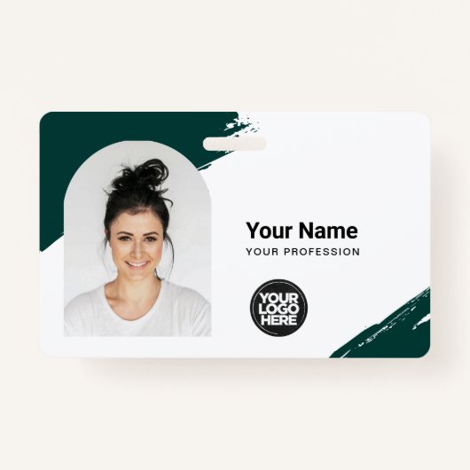Custom Modern ID Card Simple QR Arc Photo Brush Badge (Voorkant)