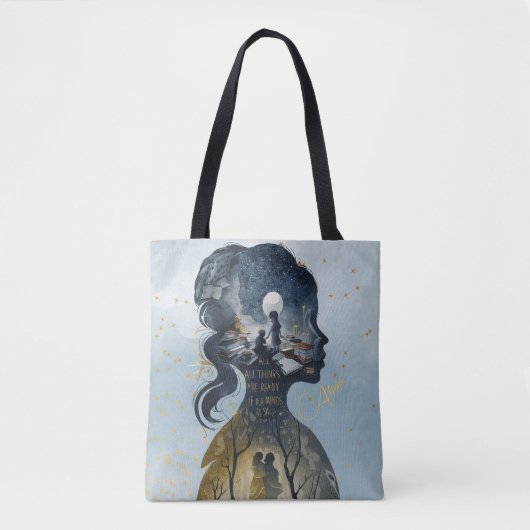 Custom Modern Inspirerend Quote Blauwe Waterverf Tote Bag (Voorkant)