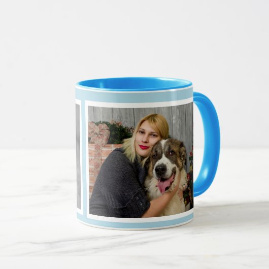 Custom Modern lichtblauw 2 fotocollage Mok (Voorkant rechts)