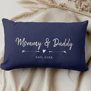 Custom Modern Mama & Daddy Nieuwe Ouders Dark Navy Kussen