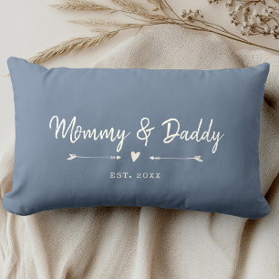 Custom Modern Mama & Daddy Nieuwe Ouders Dusty Blu Kussen