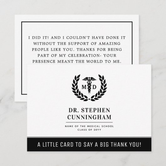 Custom Modern MD Doctor of Medicine Afstuderen Bedankkaart (Voorkant / Achterkant)