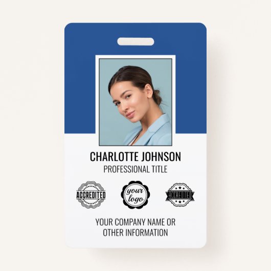 Custom Modern Medewerker Fotobedrijf Logo Blue Badge (Voorkant)