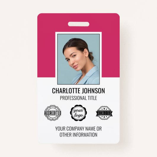 Custom Modern Medewerker Fotobedrijf Logo Pink Badge (Voorkant)