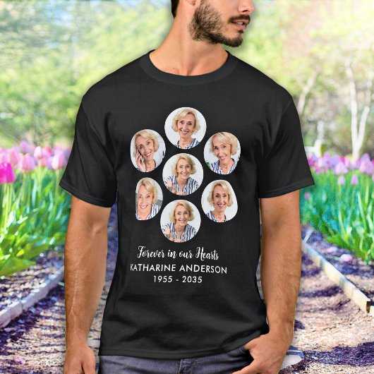 Custom Modern Memorial 7 Photo Collage Funeral T-shirt