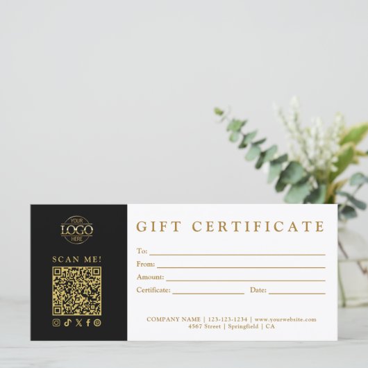 Custom Modern Minimalist Business Gift Certificate (Staand voorkant)