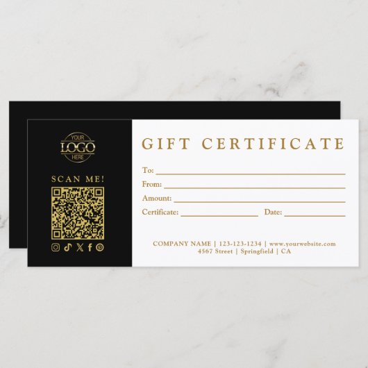 Custom Modern Minimalist Business Gift Certificate (Voorkant / Achterkant)