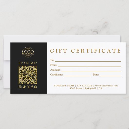 Custom Modern Minimalist Business Gift Certificate (Voorkant)