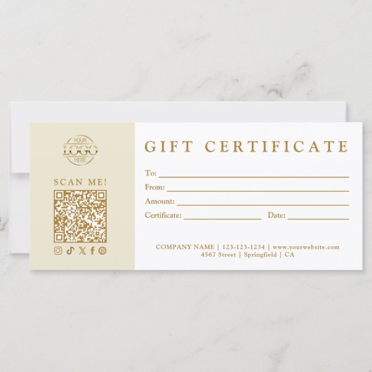Custom Modern Minimalist Business Gift Certificate (Voorkant)