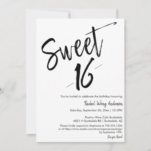 Custom Modern Minimalist Sweet 16th Birthday Party Kaart (Voorkant)