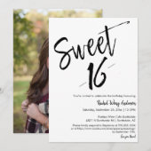 Custom Modern Minimalist Sweet 16th Birthday Party Kaart (Voorkant / Achterkant)