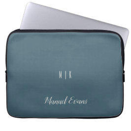 Custom Modern Minimalistisch Monogram Blauw Wit Laptop Sleeve