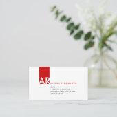 Custom Modern Monogram Wit Rood Schoon Minimalist Visitekaartje (Staand voorkant)