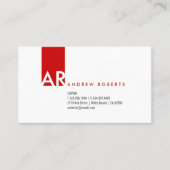 Custom Modern Monogram Wit Rood Schoon Minimalist Visitekaartje (Voorkant)