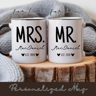Custom Modern Mr and Mrs Mug Gift for Newlyweds Koffiemok