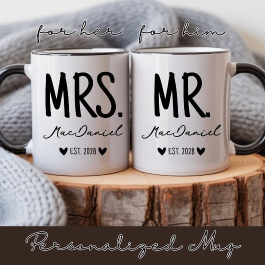 Custom Modern Mr and Mrs Mug Gift for Newlyweds Koffiemok