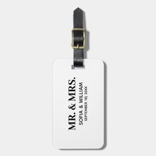 Custom Modern Mr. and Mrs Wedding Bagagelabel (Voorkant verticaal)