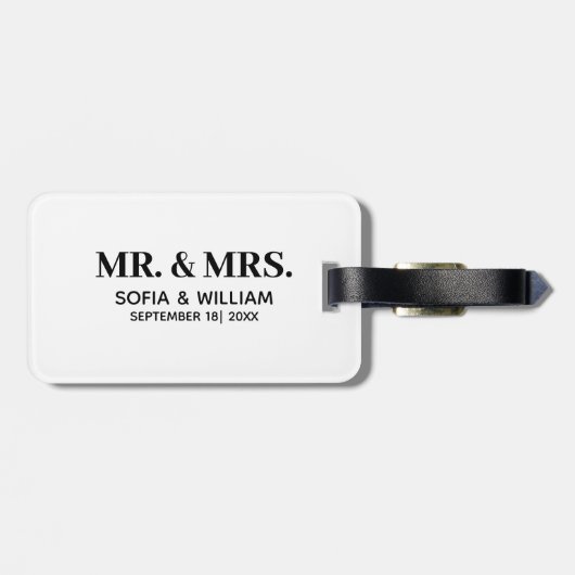 Custom Modern Mr. and Mrs Wedding Bagagelabel (Achterkant horizontaal)