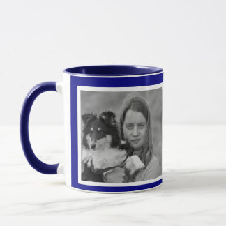 Custom Modern Navy blauw 2 fotocollage Mok