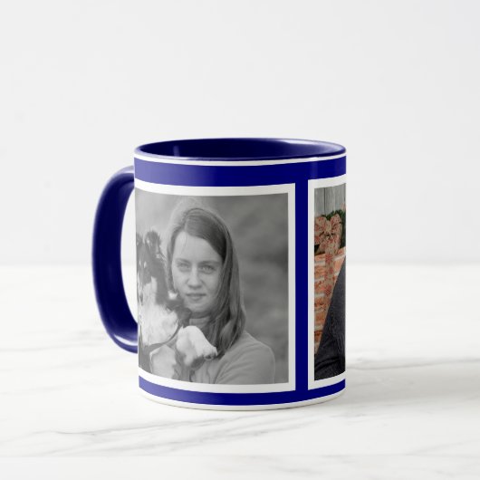 Custom Modern Navy blauw 2 fotocollage Mok (Voorkant links)